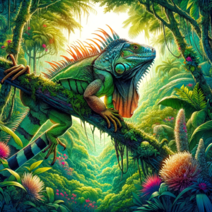 Iguana in Tropical Rainforest - Illustration of Evolutionary Adaptation